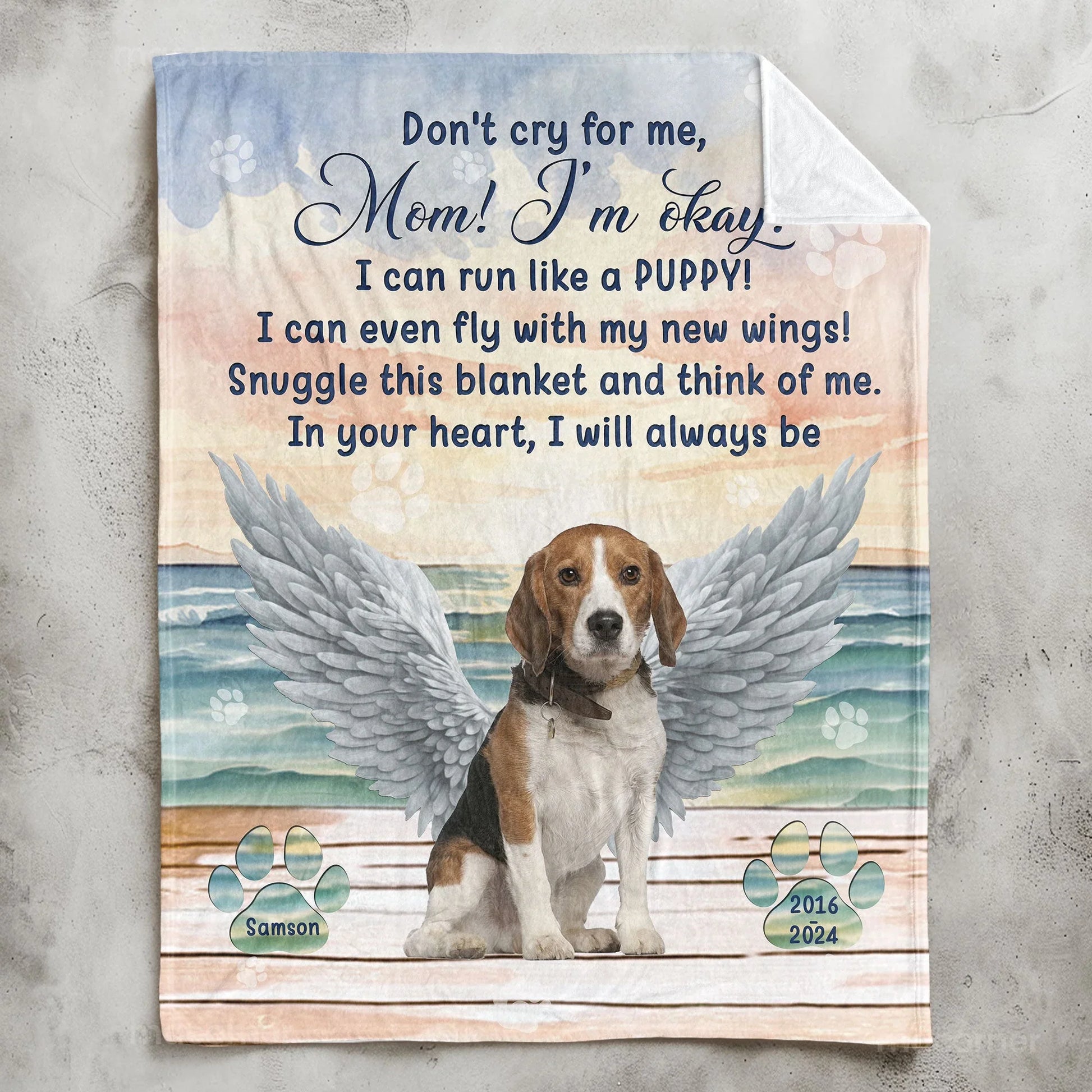 Pet Loss Blanket – Angel Wings Design with Name & Years - PersonalizedFury