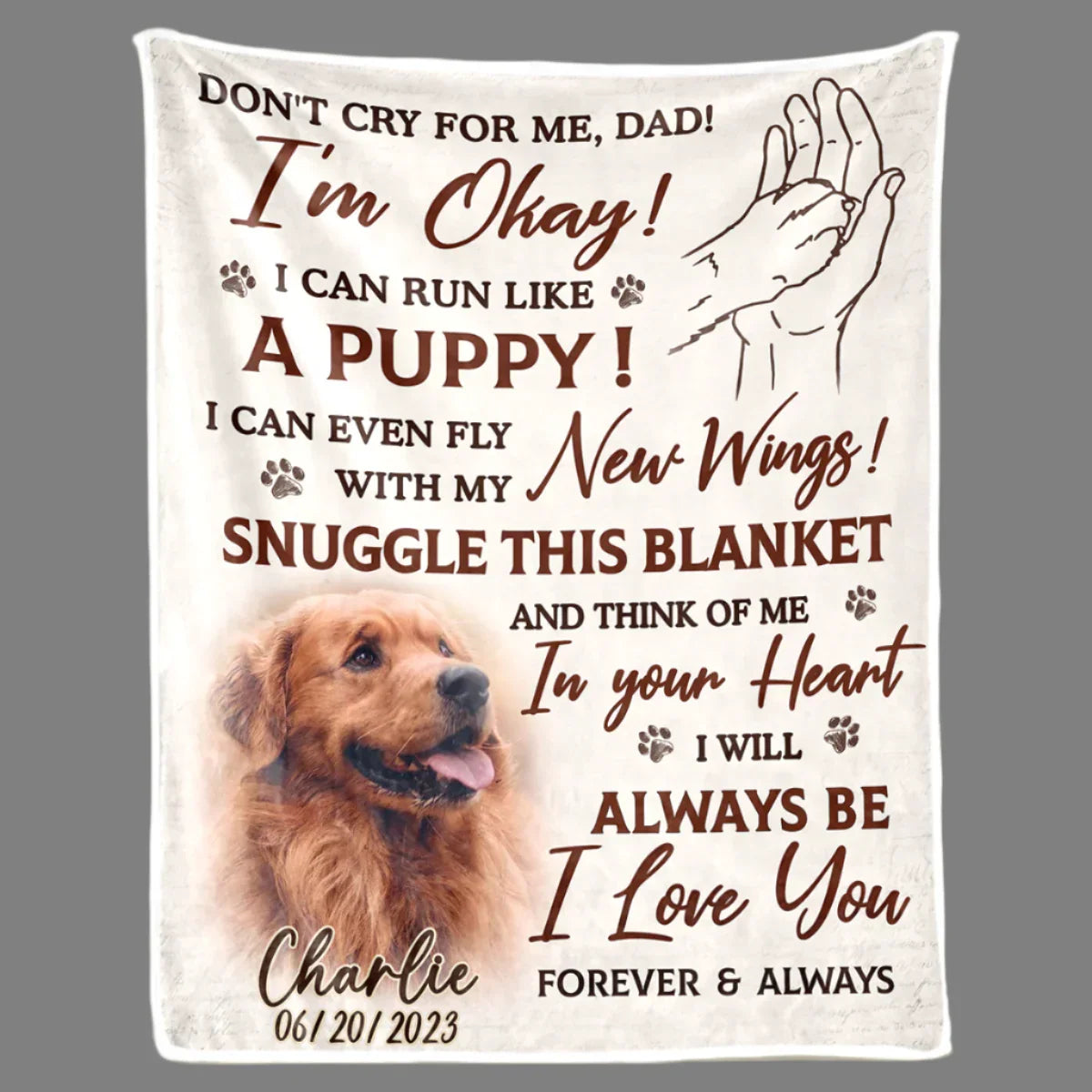 Dog Memorial Blanket – I'm Okay Poem from Pet to Dad with Photo - PersonalizedFury