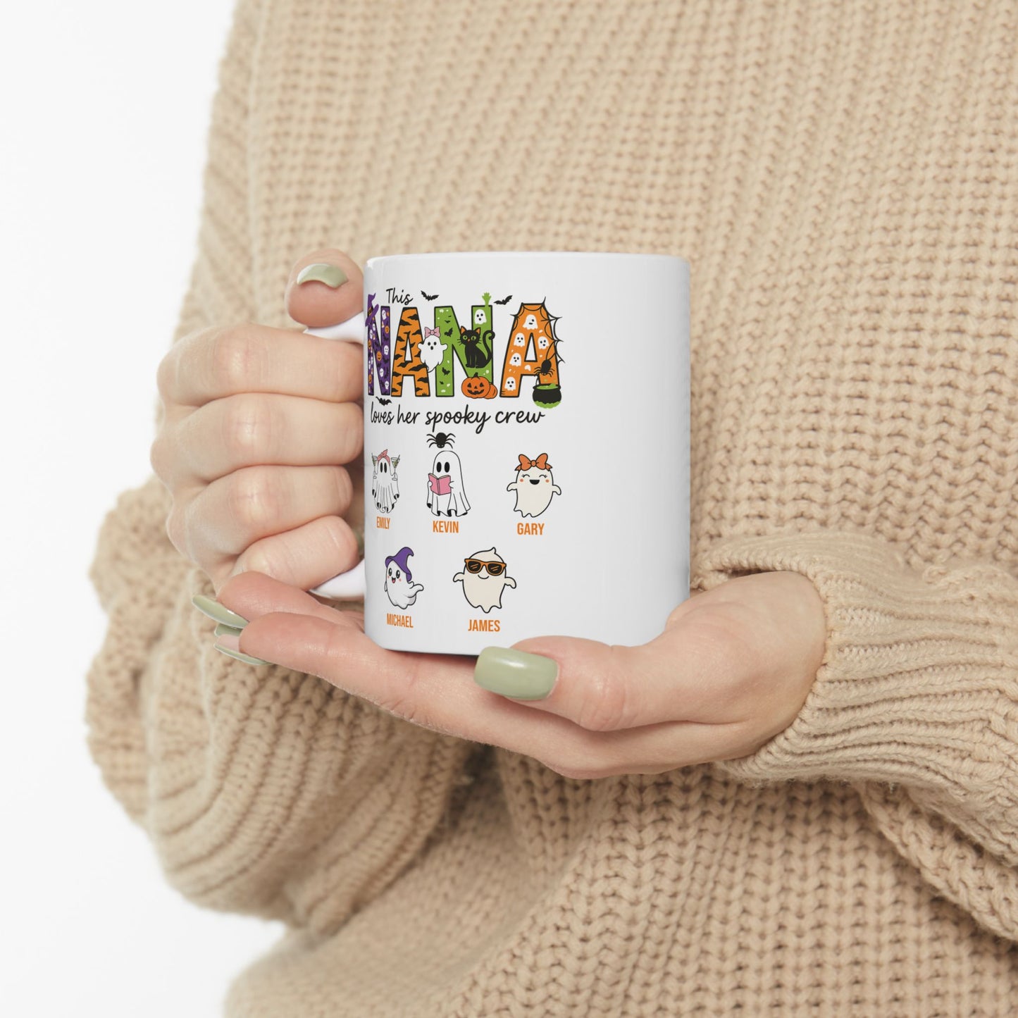 Nana Loves Her Spooky Crew Coffee Mug – Personalized Halloween Gift - PersonalizedFury