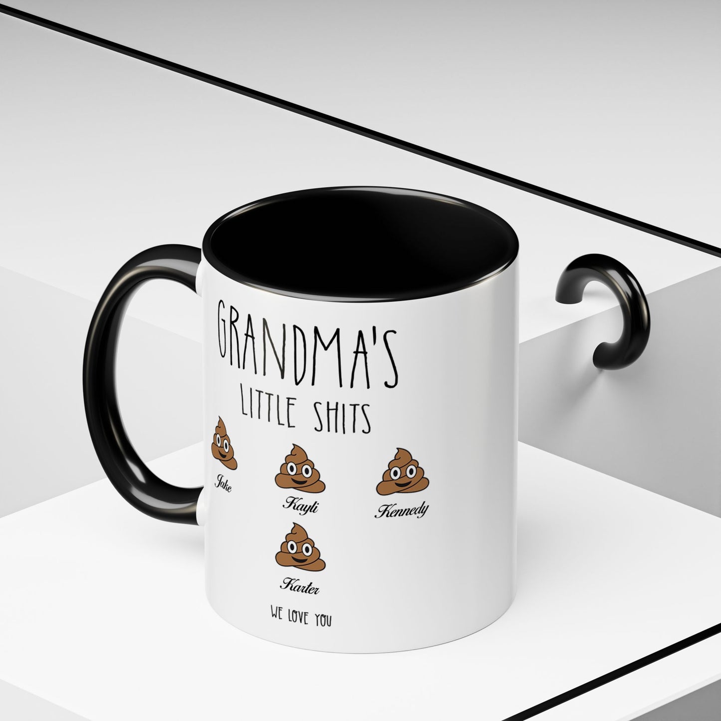 Personalized Grandma with Grandkids Names Accent Coffee Mug - PersonalizedFury