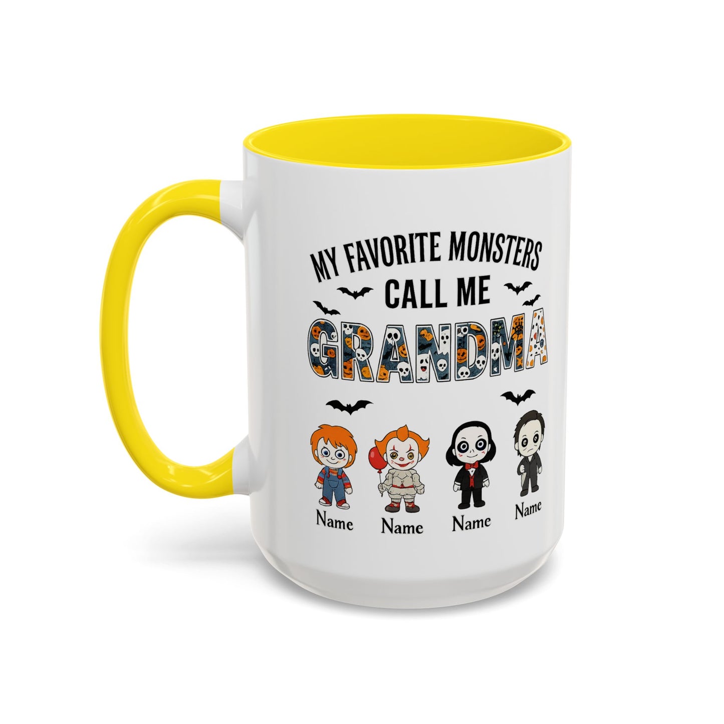 Custom My Favorite Monsters Call me Grandma Accent Coffee Mug - PersonalizedFury
