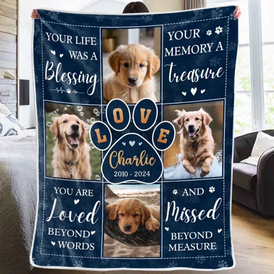 Personalized Pet Loss Blanket – Memory Gift with Dog Pictures - PersonalizedFury