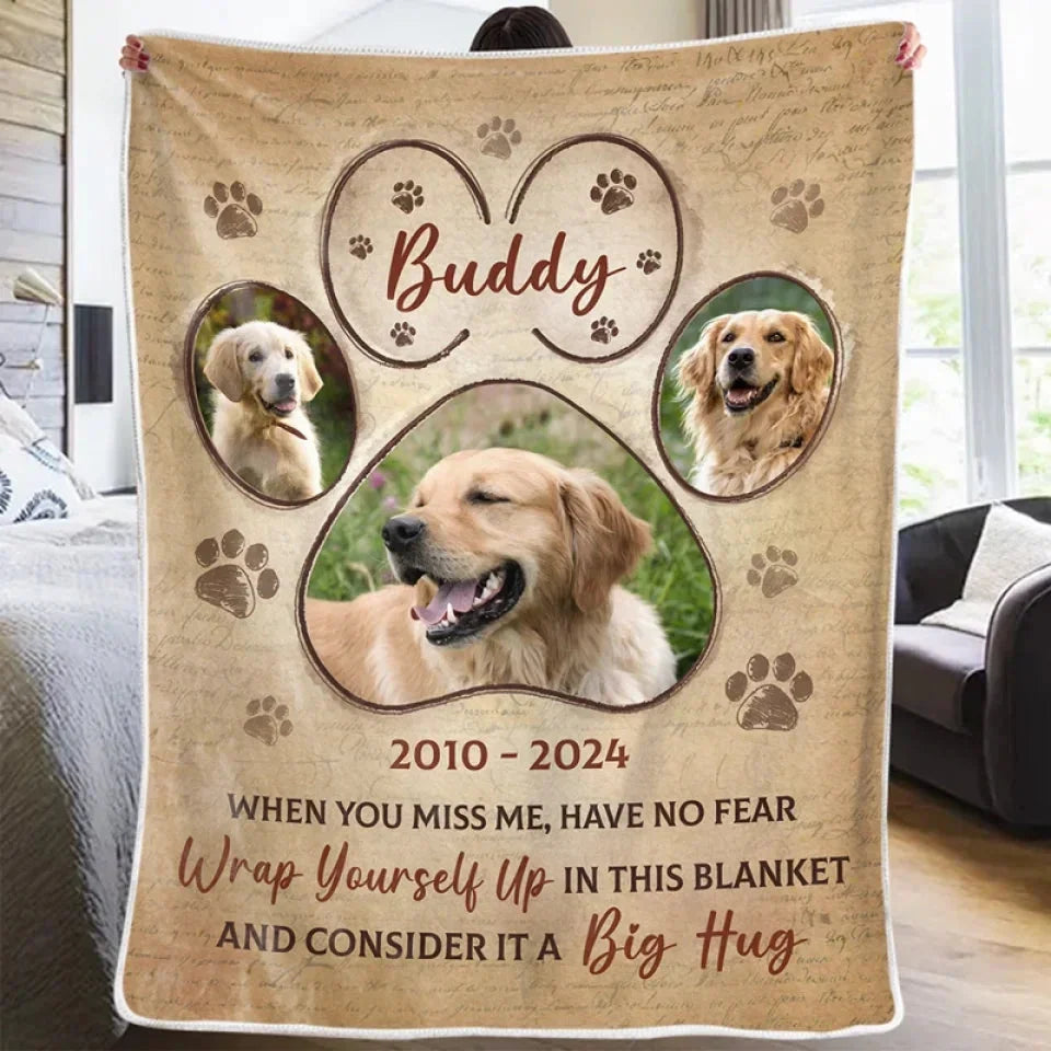 Custom Dog Loss Blanket – Big Hug Tribute with Pet Pictures - PersonalizedFury