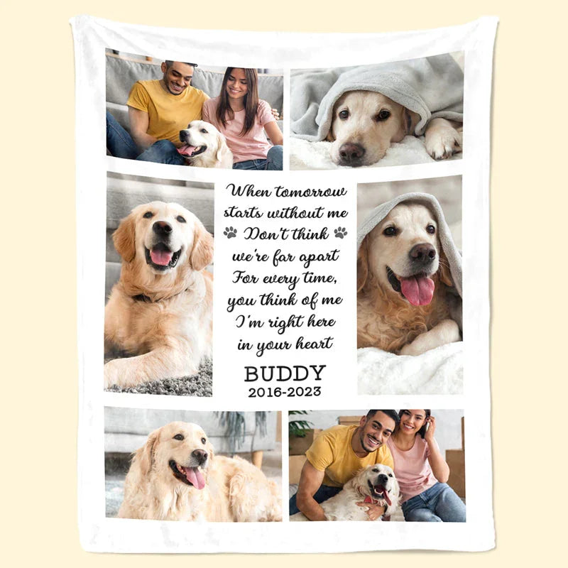 Pet Memorial Blanket – Photo Collage & “Right Here in Your Heart” Quote - PersonalizedFury