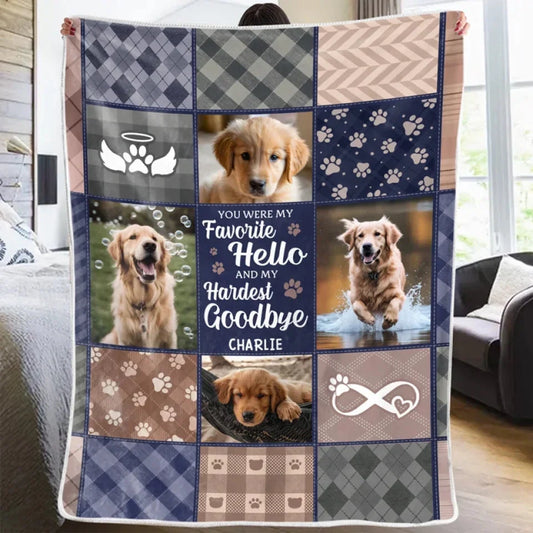 Dog Memorial Blanket – Favorite Hello, Hardest Goodbye Quote - PersonalizedFury