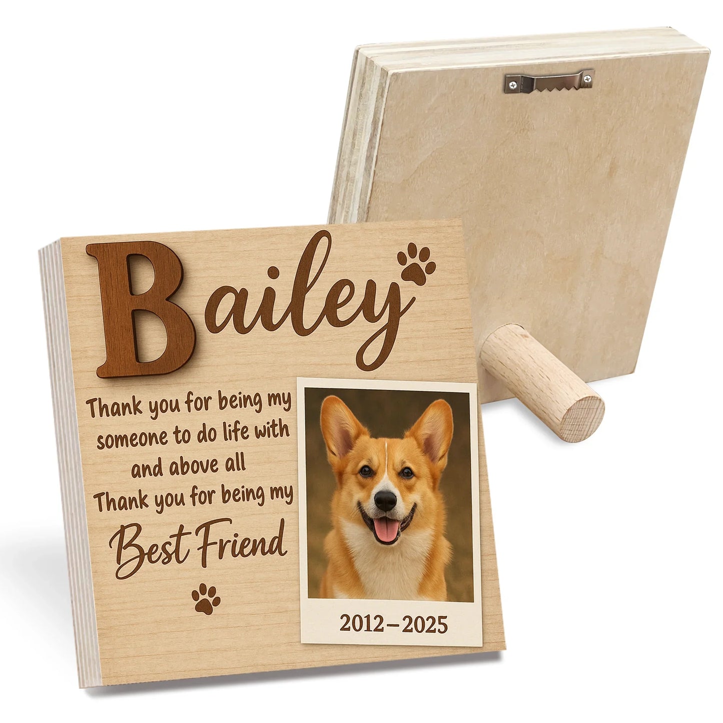 Pet Memorial Frame Gift – Wooden Photo Block for Dog Loss