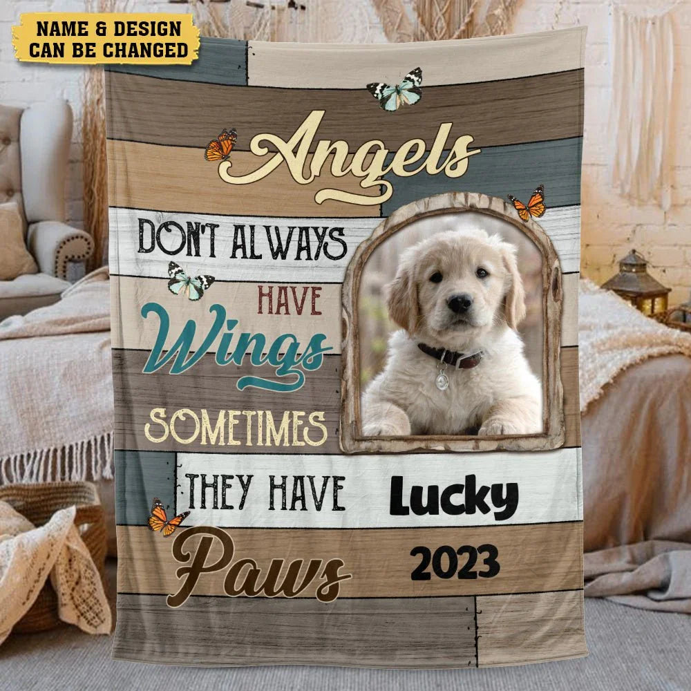 Personalized Pet Memorial Blanket – Angel Dog with Custom Photo - PersonalizedFury