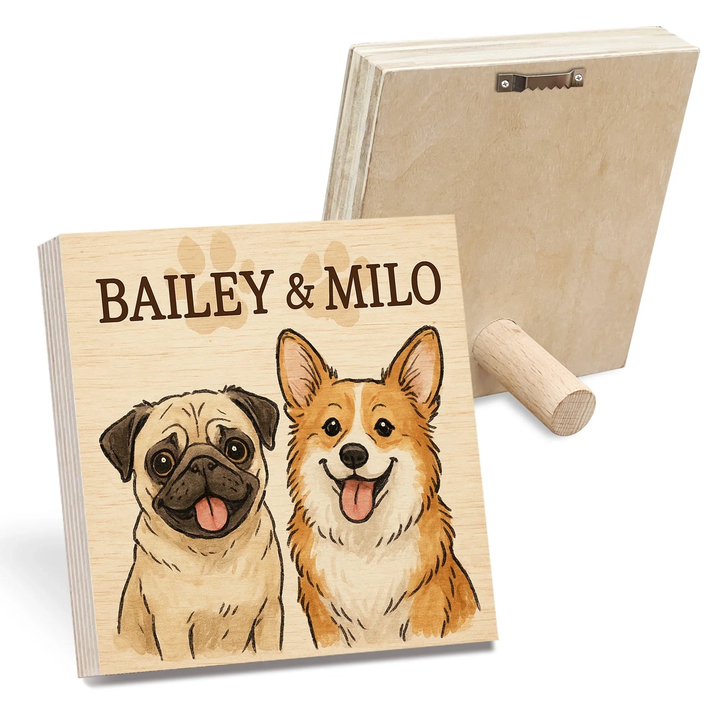 Custom Dog Portrait – Cartoon Wooden Photo Block for Pet Lovers