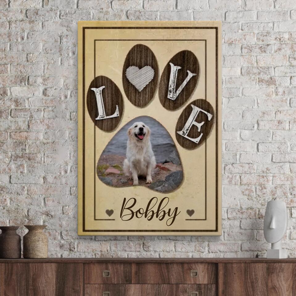Personalized Dog Memorial Canvas – LOVE Paw Print & Photo