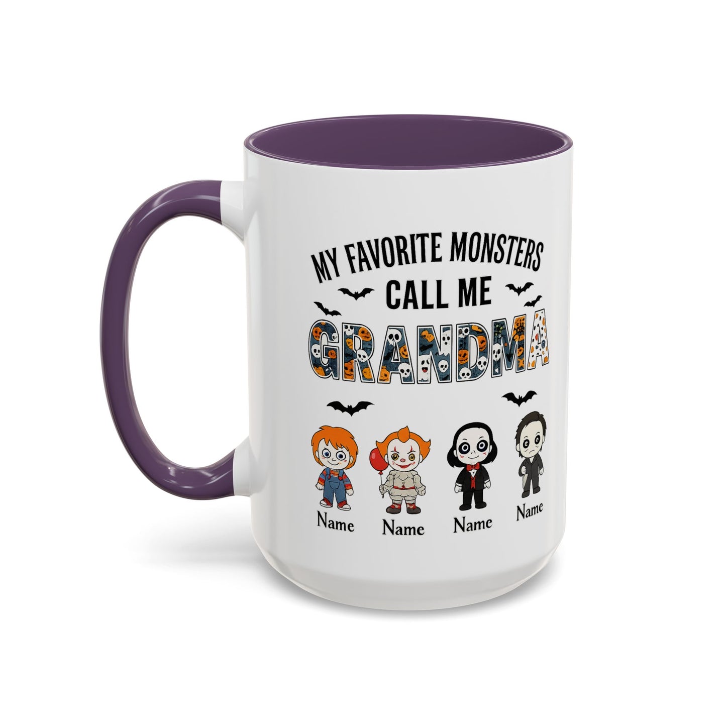 Custom My Favorite Monsters Call me Grandma Accent Coffee Mug - PersonalizedFury