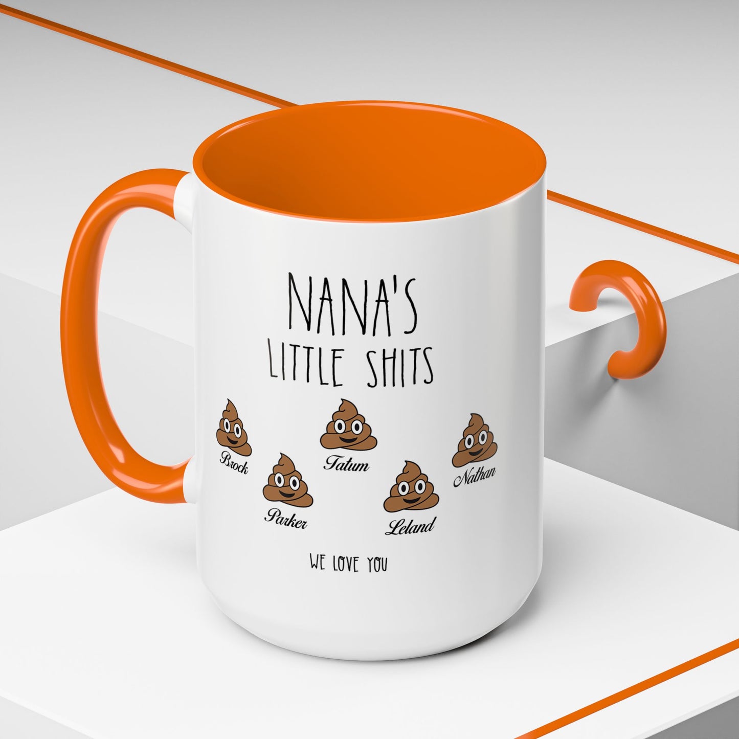 Personalized Nana with Grandkids Names Accent Coffee Mug - Gift For Family - PersonalizedFury