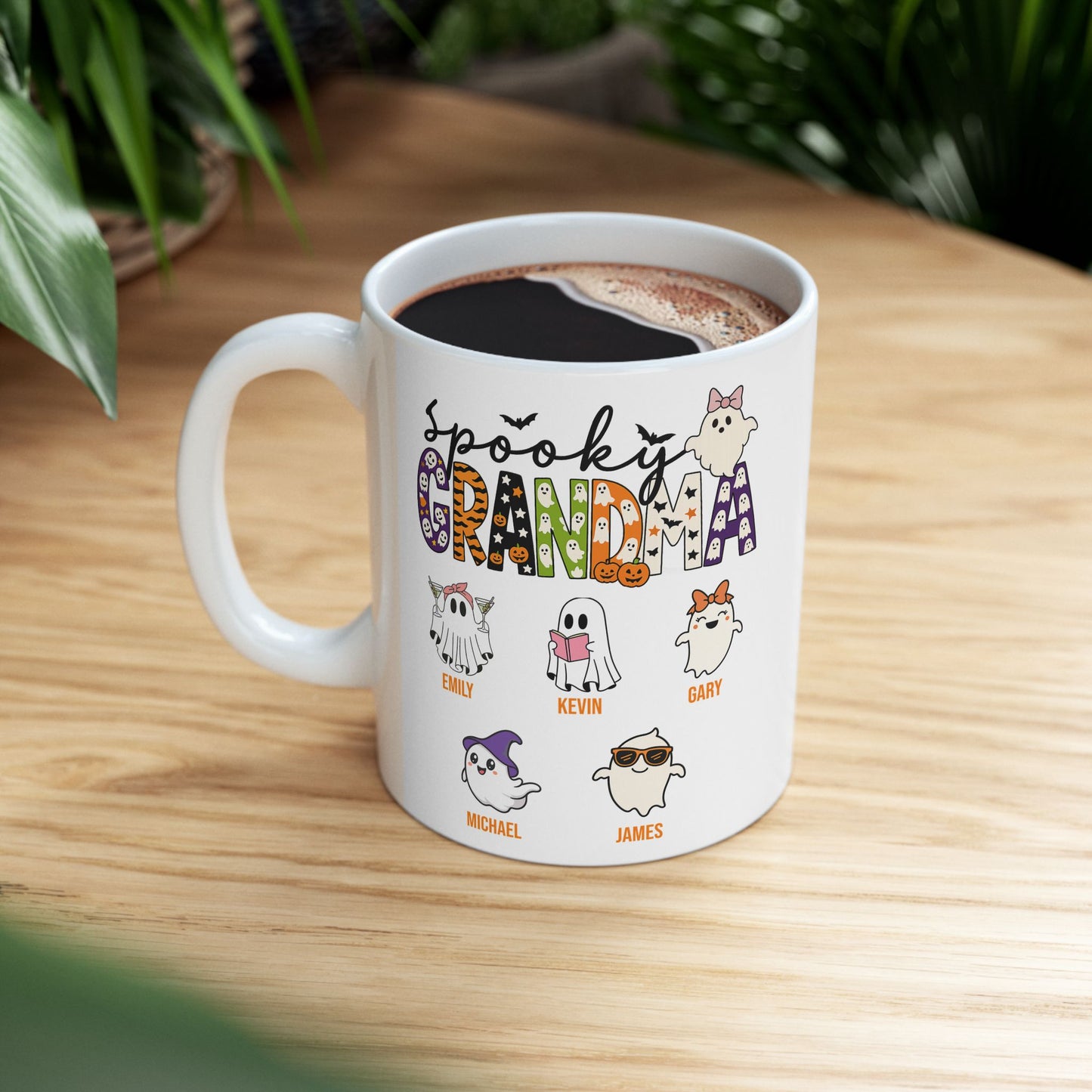 Spooky Grandma Coffee Mug – Personalized Halloween Gift with Grandkids’ Names - PersonalizedFury