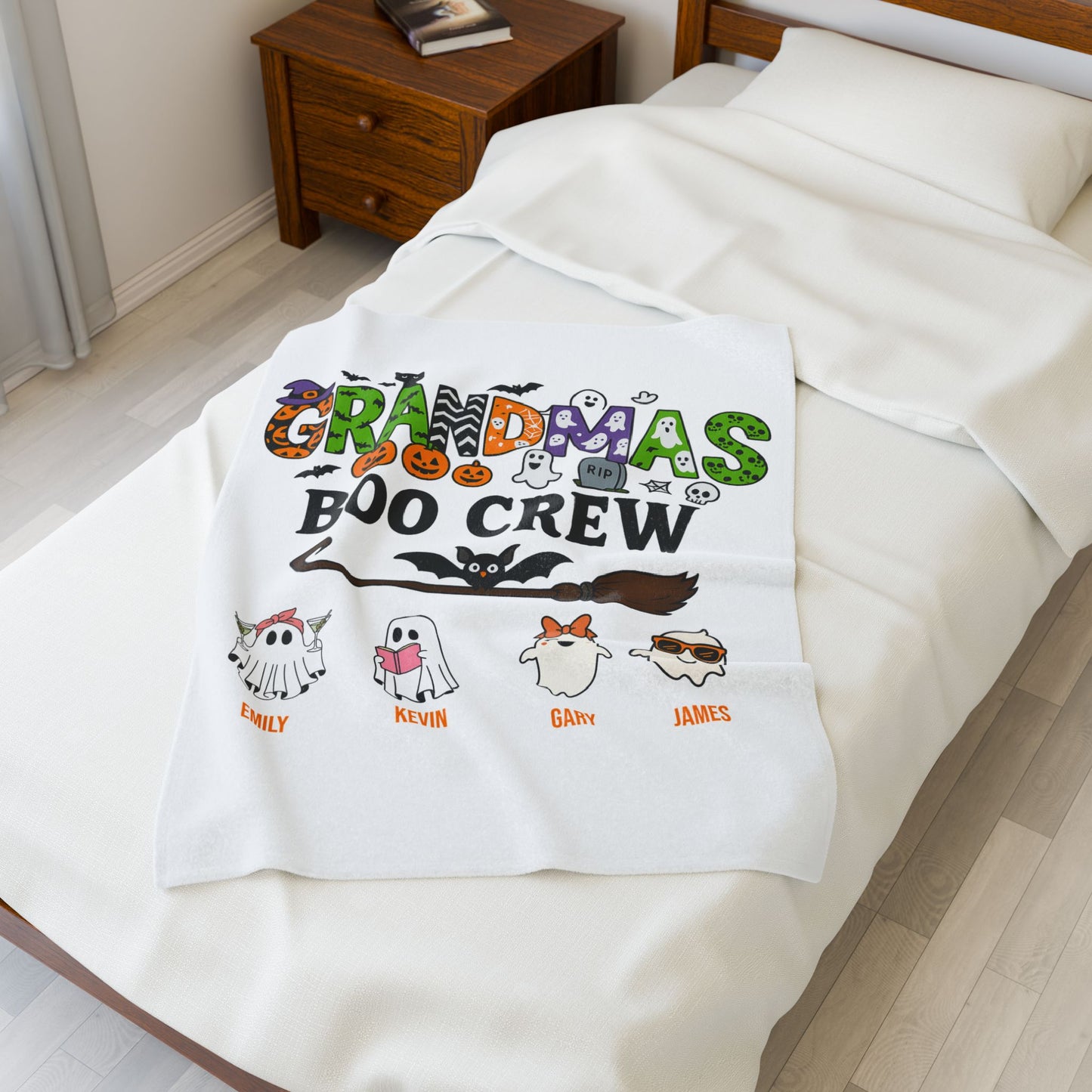 Grandma’s Boo Crew Blanket – Personalized Halloween Gift with Grandkids’ Names - PersonalizedFury