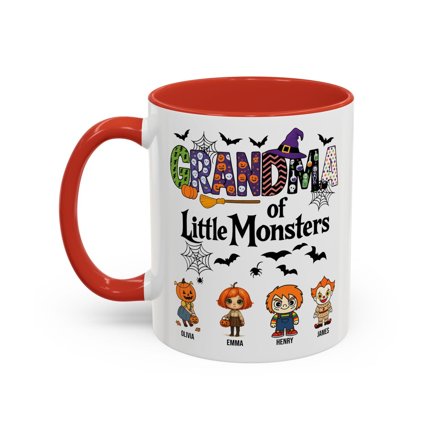 Personalized Halloween Gift for Grandma - Grandma with Grandkids Names Accent Mug - PersonalizedFury
