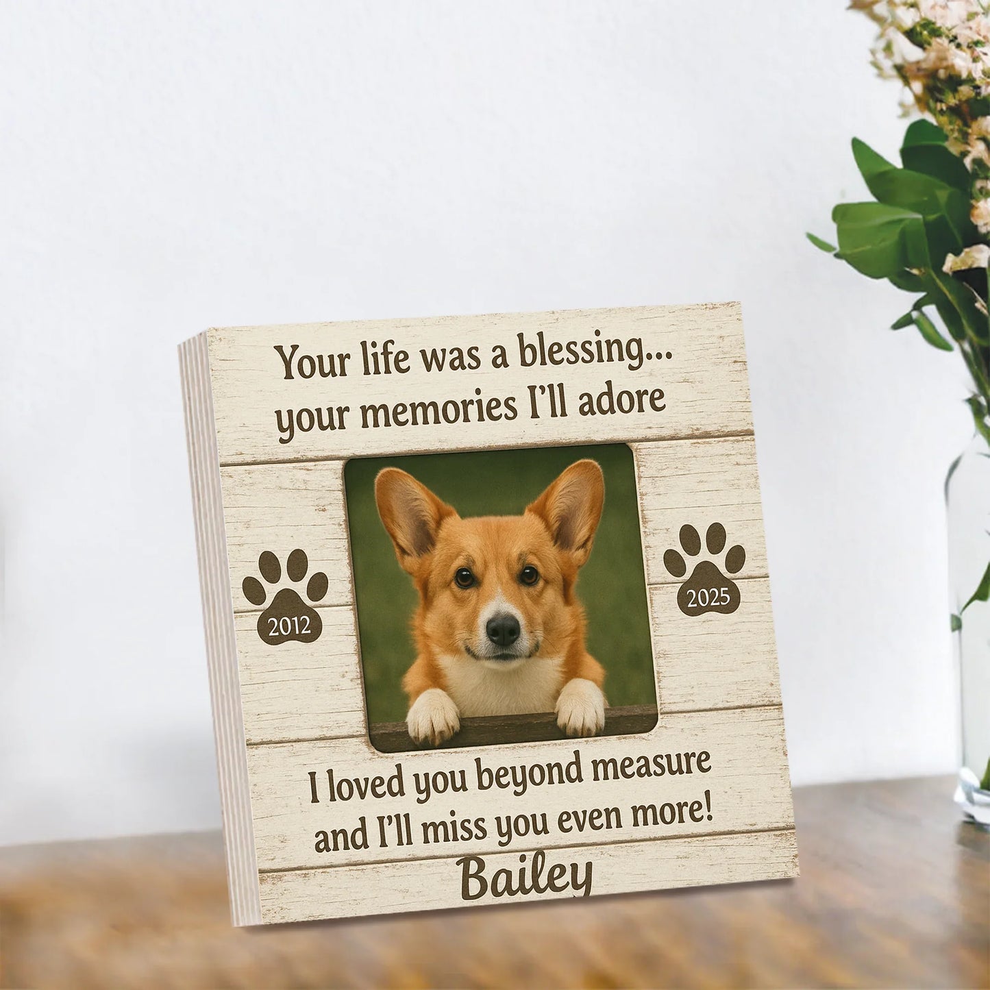 Personalized Wooden Photo Block – Pet Memorial Frame with Dog Picture