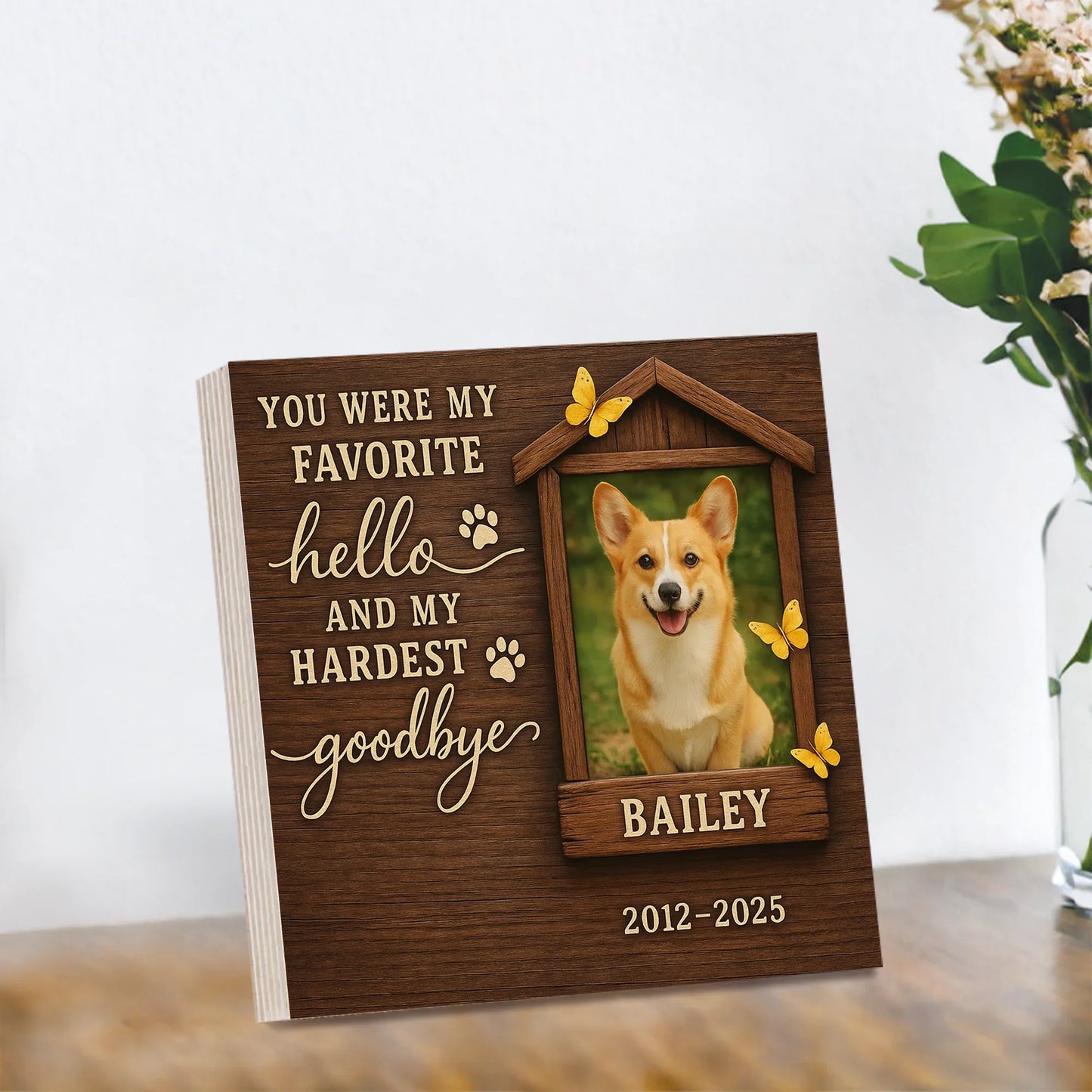 Pet Memorial Gift – Personalized Wooden Photo Block for Dog Loss
