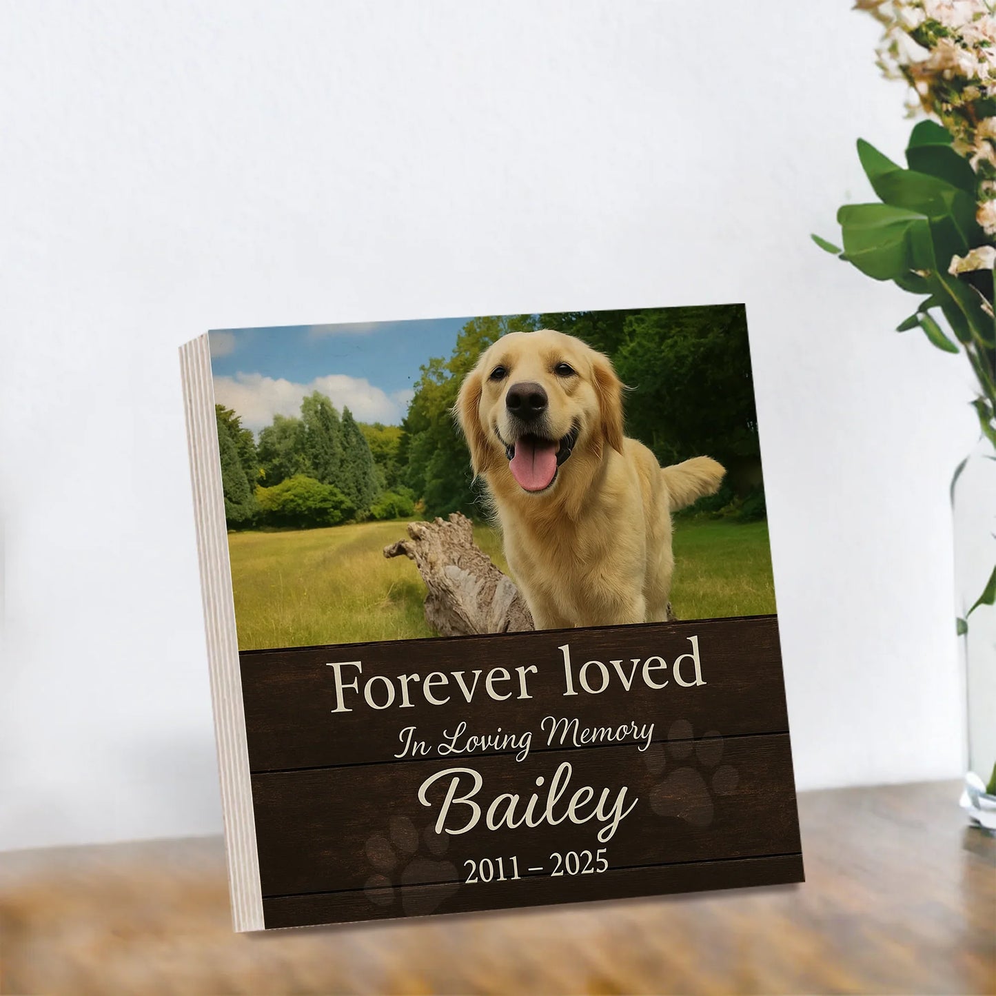 Pet Memorial Gift – Custom Wooden Photo Block with Pet’s Photo & Name