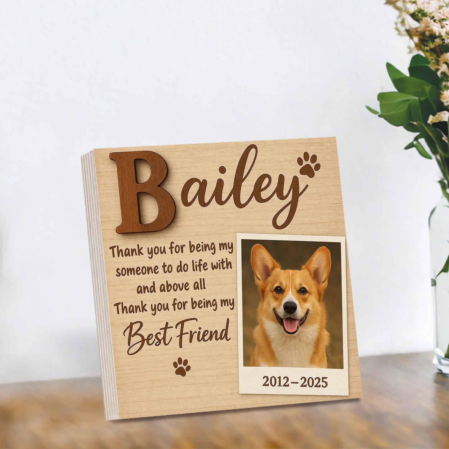 Pet Memorial Frame Gift – Wooden Photo Block for Dog Loss