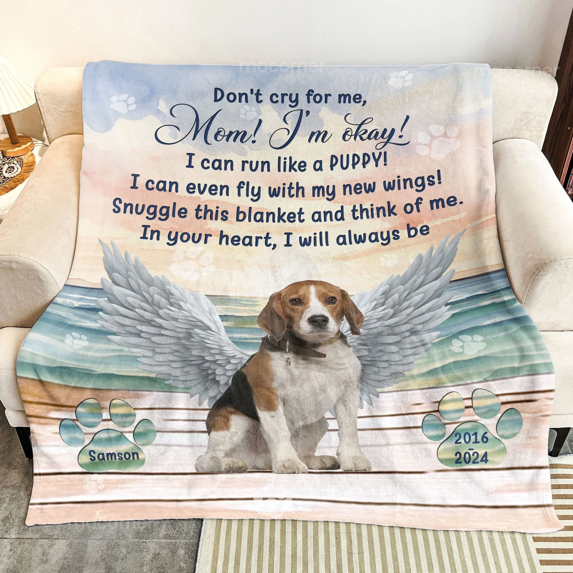 Pet Loss Blanket – Angel Wings Design with Name & Years - PersonalizedFury