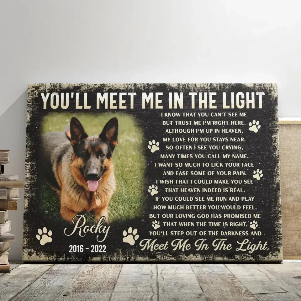 Pet Memorial Canvas – Personalized “Meet Me in the Light” Poem - PersonalizedFury