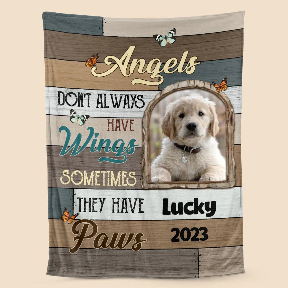 Personalized Pet Memorial Blanket – Angel Dog with Custom Photo - PersonalizedFury
