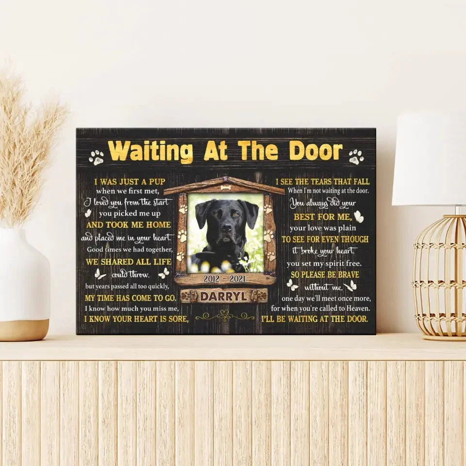 “Waiting At The Door” – Personalized Dog Memorial Canvas With Photo - PersonalizedFury