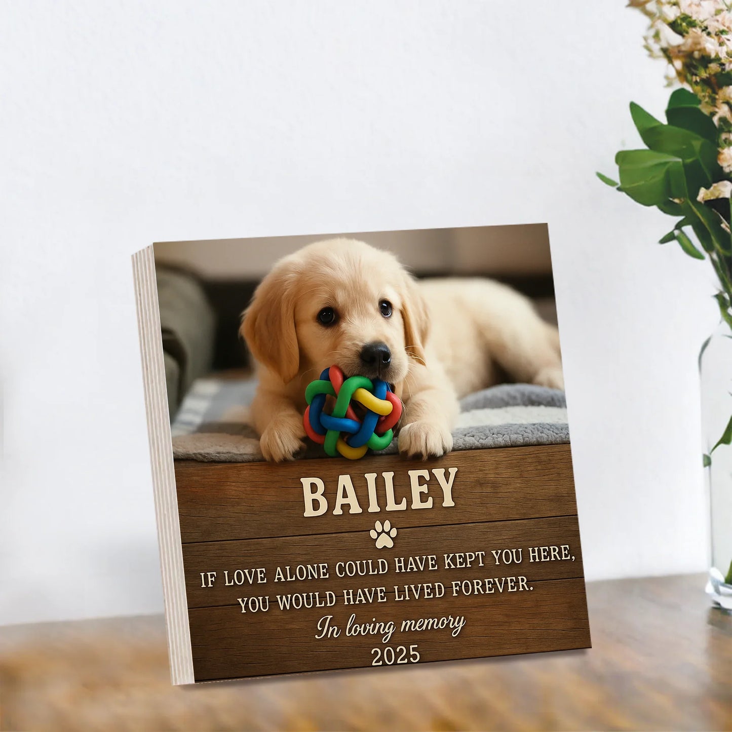 Pet Memorial Gift – Custom Wooden Photo Block with Pet’s Photo & Quote