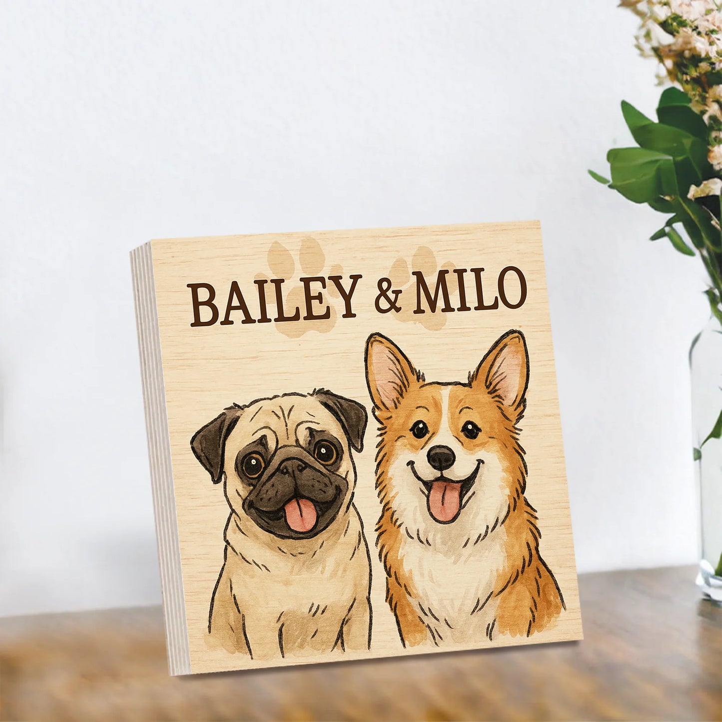 Custom Dog Portrait – Cartoon Wooden Photo Block for Pet Lovers