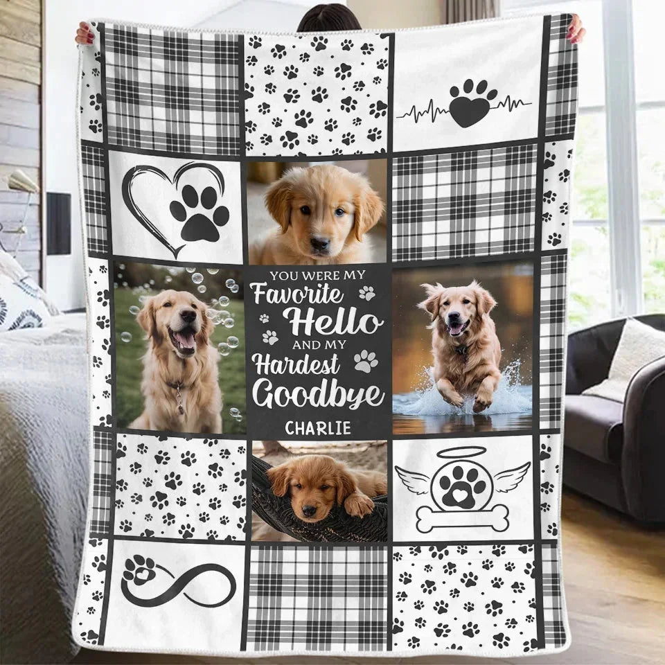 Dog Memorial Blanket – Favorite Hello Patchwork Photo Gift For Pet Loss - PersonalizedFury