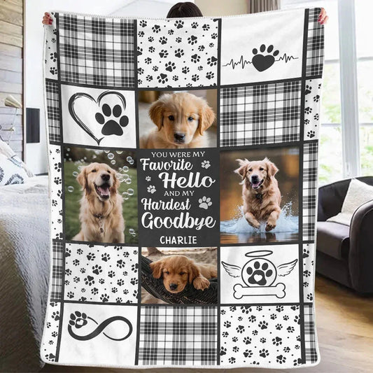 Dog Memorial Blanket – Favorite Hello Patchwork Photo Gift For Pet Loss - PersonalizedFury