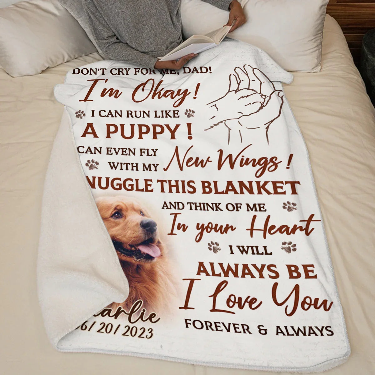 Dog Memorial Blanket – I'm Okay Poem from Pet to Dad with Photo - PersonalizedFury