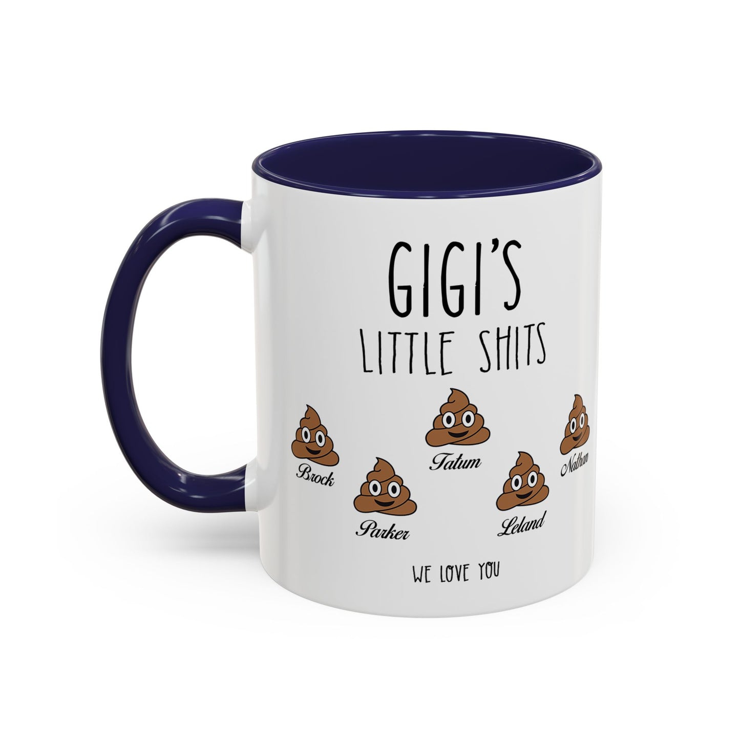 Personalized Gigi with Grandkids Names Accent Coffee Mug - Gift For Gigi - PersonalizedFury