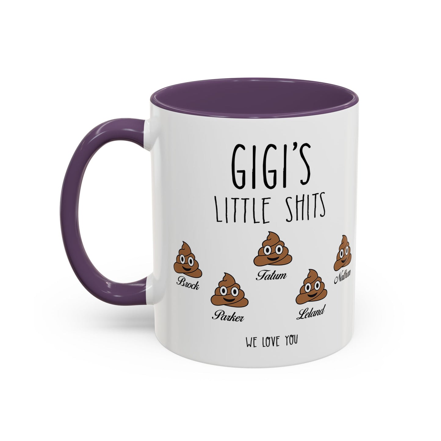 Personalized Gigi with Grandkids Names Accent Coffee Mug - Gift For Gigi - PersonalizedFury