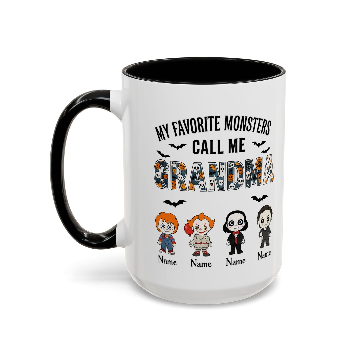 Custom My Favorite Monsters Call me Grandma Accent Coffee Mug - PersonalizedFury