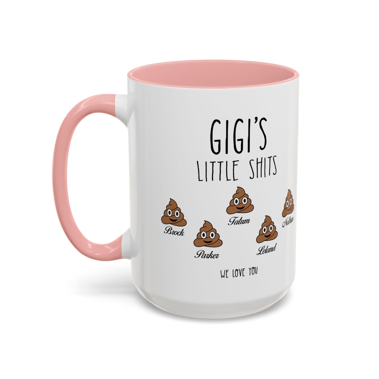 Personalized Gigi with Grandkids Names Accent Coffee Mug - Gift For Gigi - PersonalizedFury