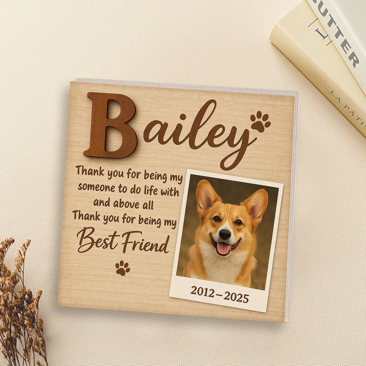 Pet Memorial Frame Gift – Wooden Photo Block for Dog Loss