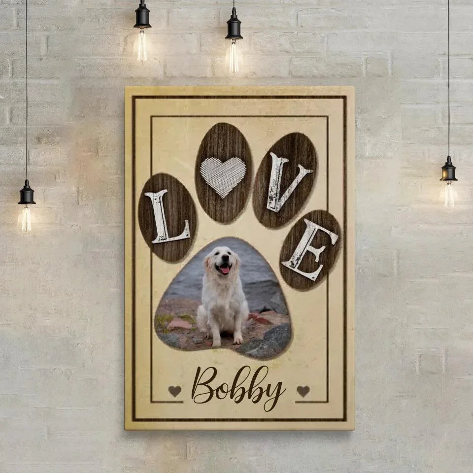 Personalized Dog Memorial Canvas – LOVE Paw Print & Photo