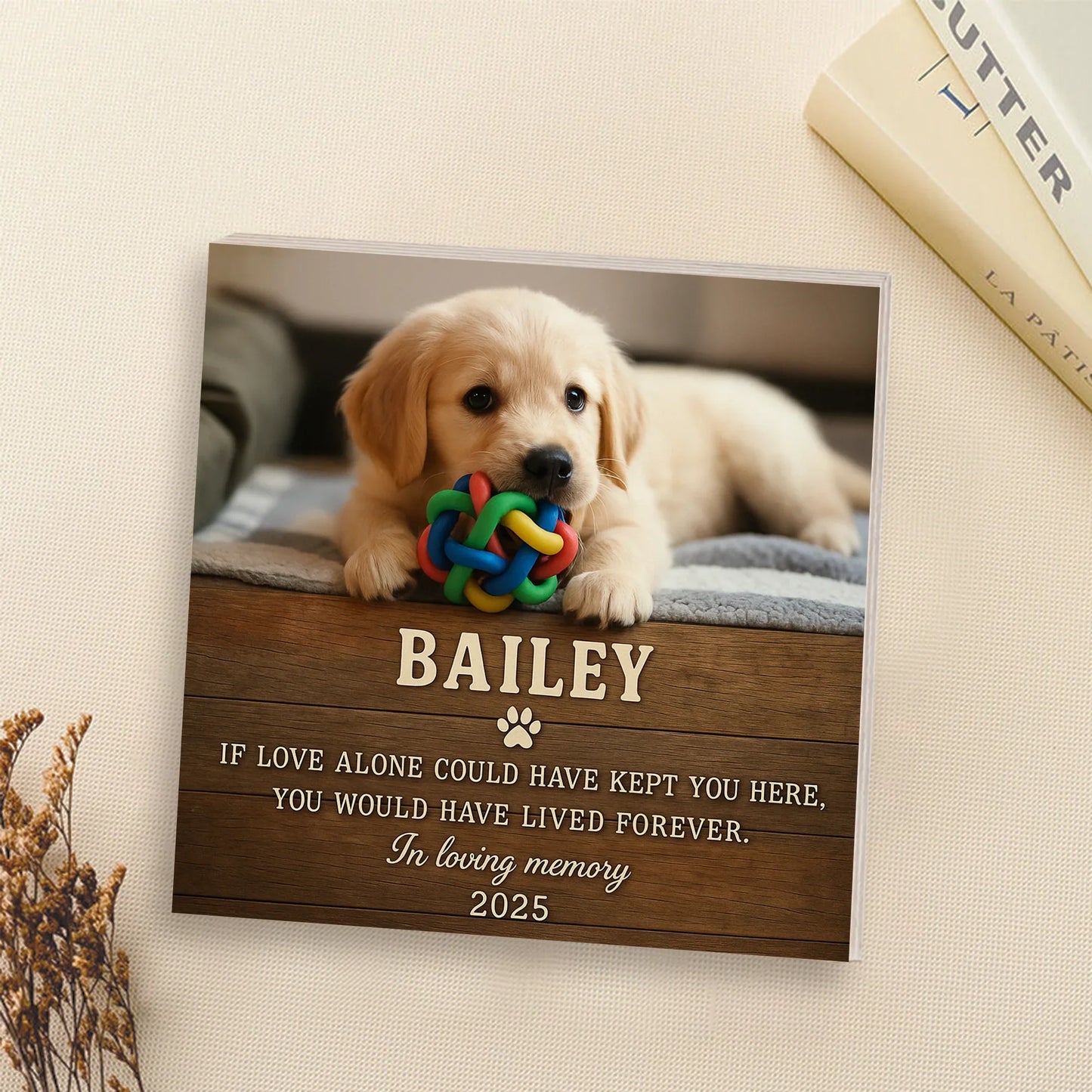 Pet Memorial Gift – Custom Wooden Photo Block with Pet’s Photo & Quote