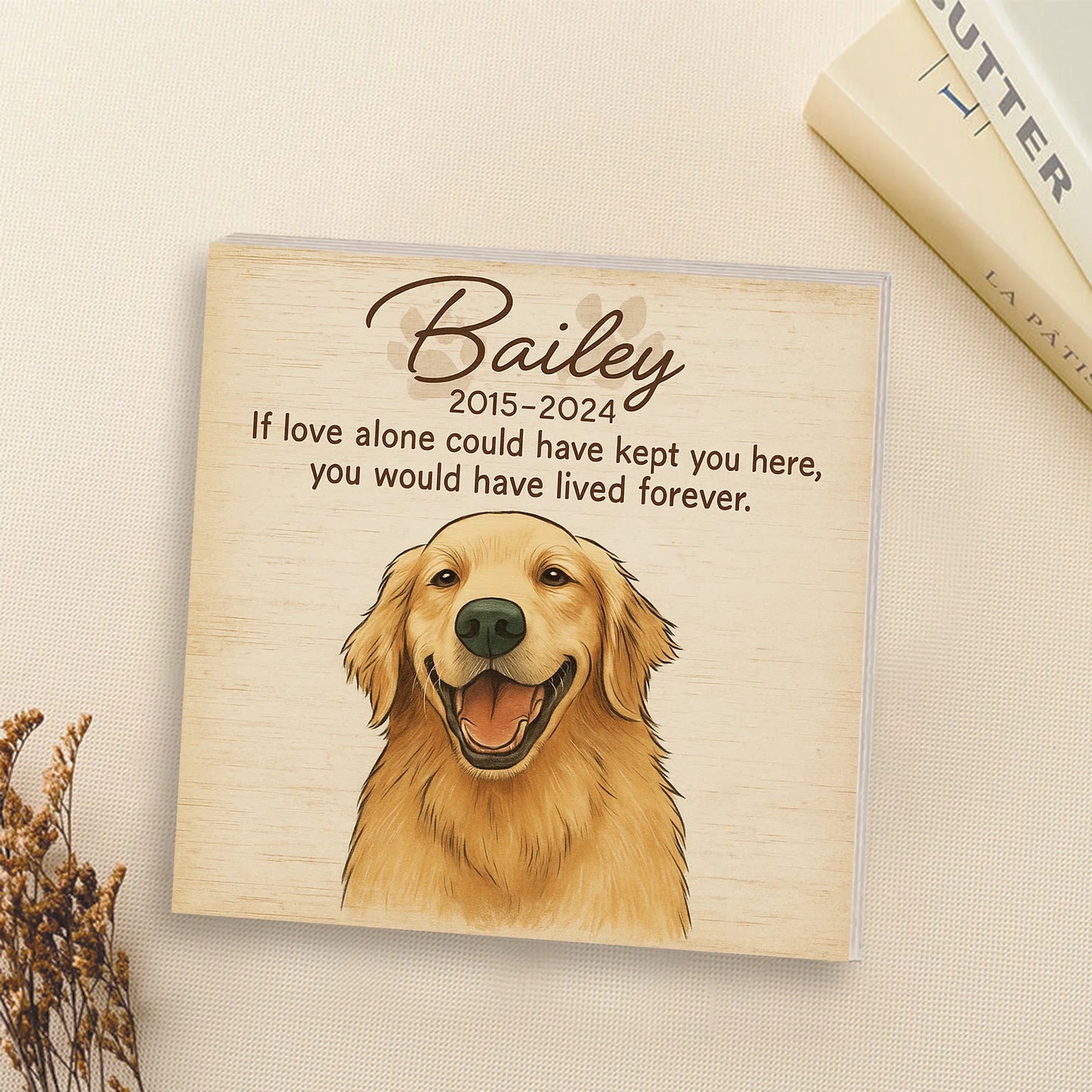 Dog Memorial Frame – Personalized Cartoon Portrait with Pet’s Name