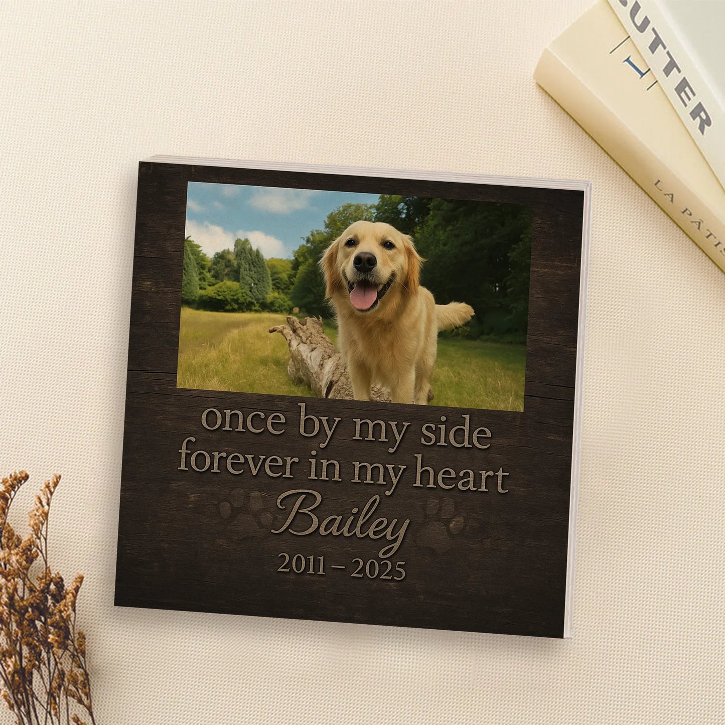 Dog Memorial Frame – Personalized Wooden Block with Pet Photo & Years