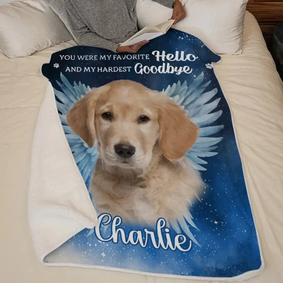 Custom Dog Memorial Blanket – Favorite Hello Angel Wings - PersonalizedFury