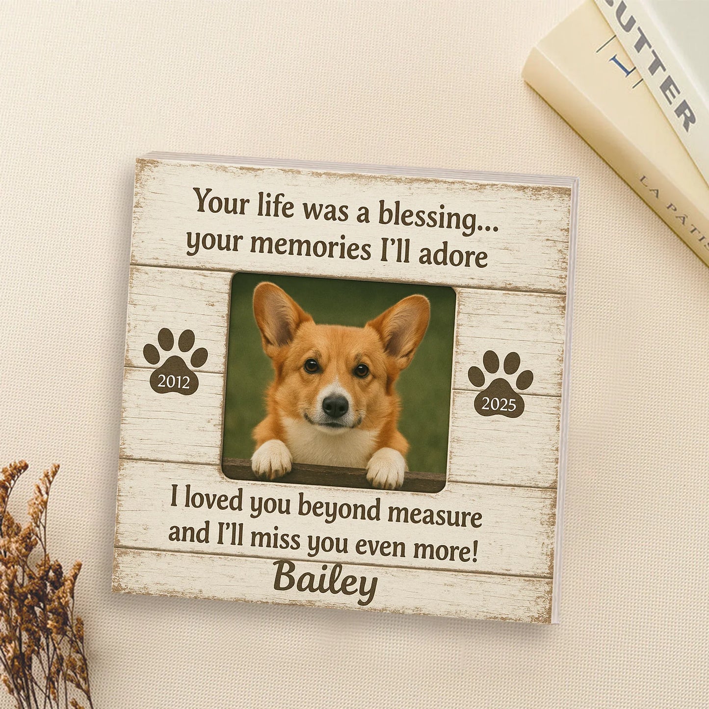 Personalized Wooden Photo Block – Pet Memorial Frame with Dog Picture