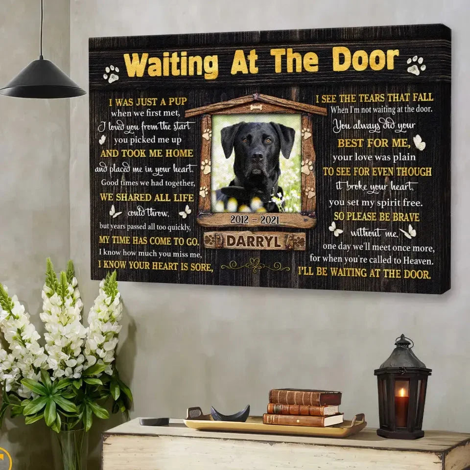 “Waiting At The Door” – Personalized Dog Memorial Canvas With Photo - PersonalizedFury