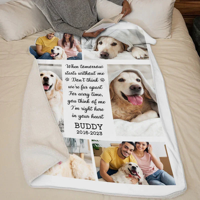 Pet Memorial Blanket – Photo Collage & “Right Here in Your Heart” Quote - PersonalizedFury