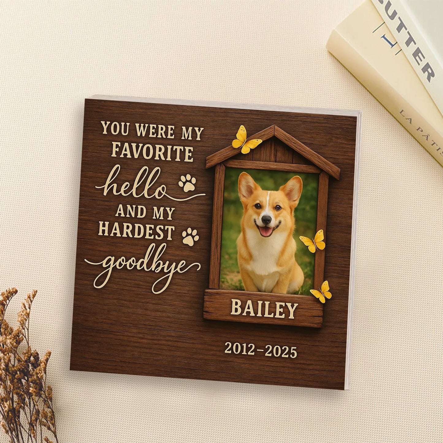 Pet Memorial Gift – Personalized Wooden Photo Block for Dog Loss