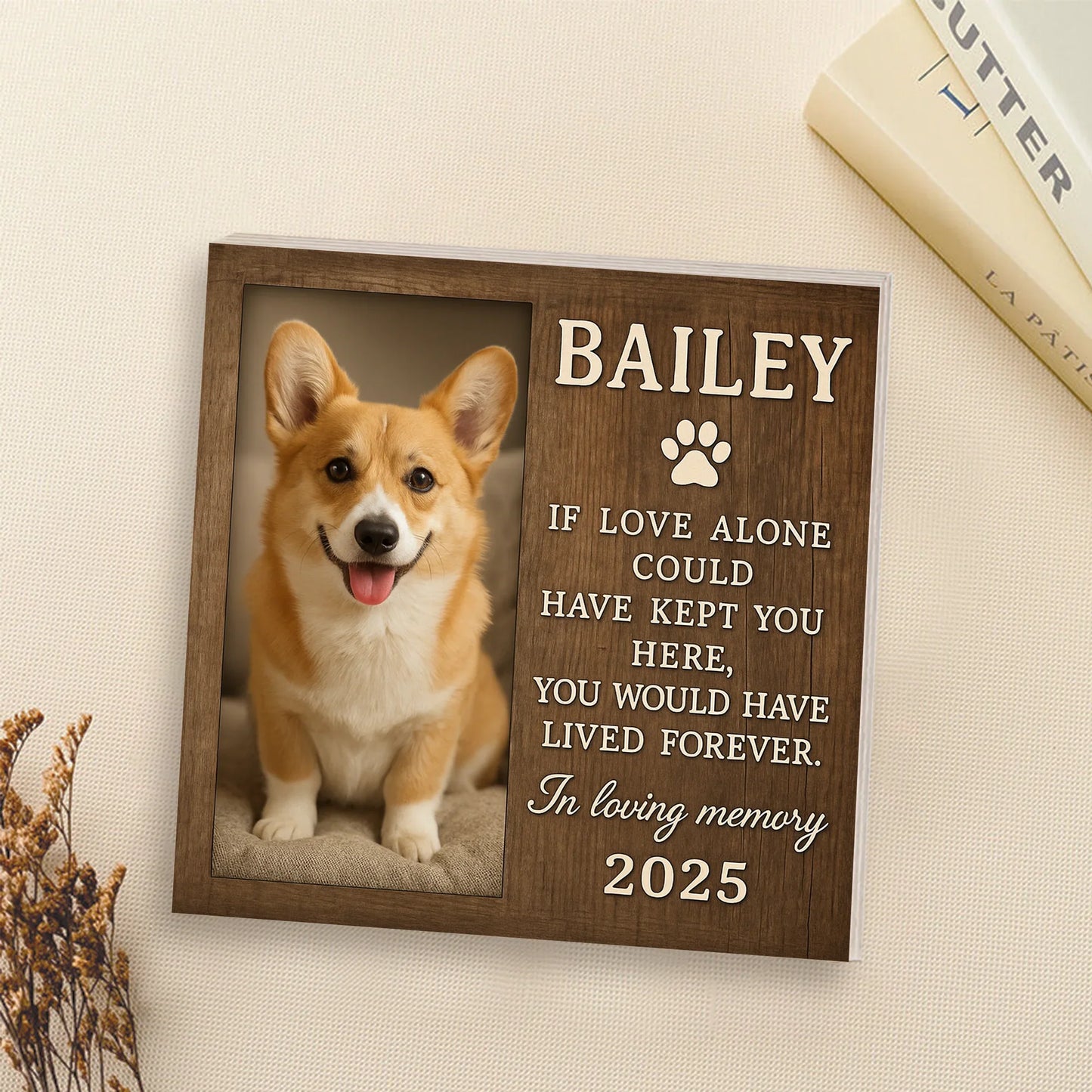 Personalized Pet Memorial Gift – Dog Photo Printed on Wood Frame