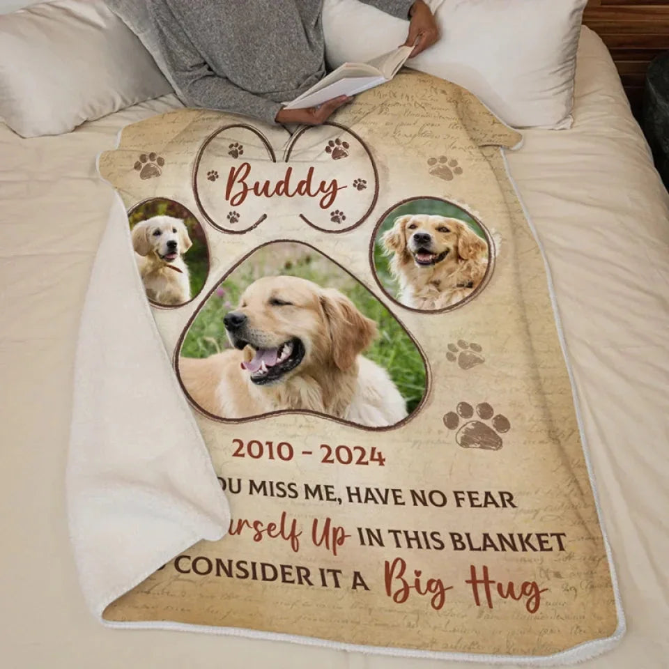 Custom Dog Loss Blanket – Big Hug Tribute with Pet Pictures - PersonalizedFury