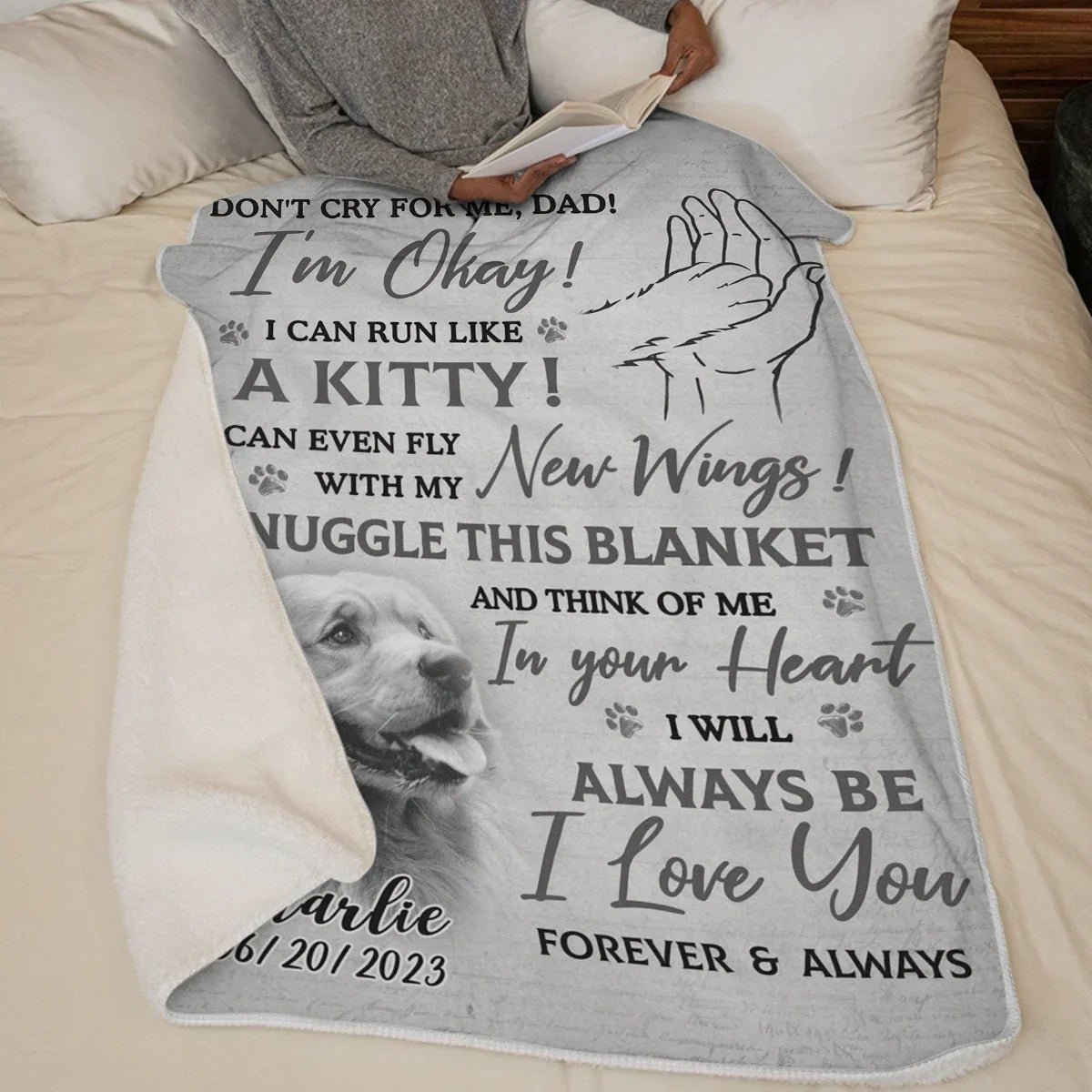 Dog Memorial Blanket – I'm Okay Poem from Pet to Dad with Photo - PersonalizedFury