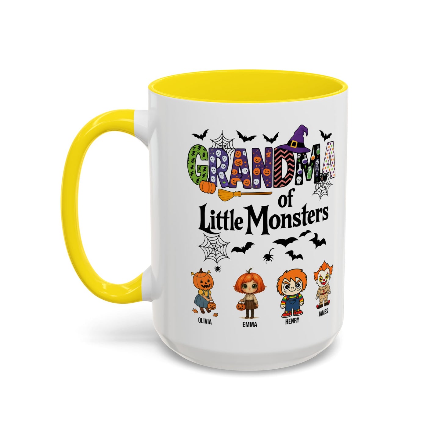 Personalized Halloween Gift for Grandma - Grandma with Grandkids Names Accent Mug - PersonalizedFury