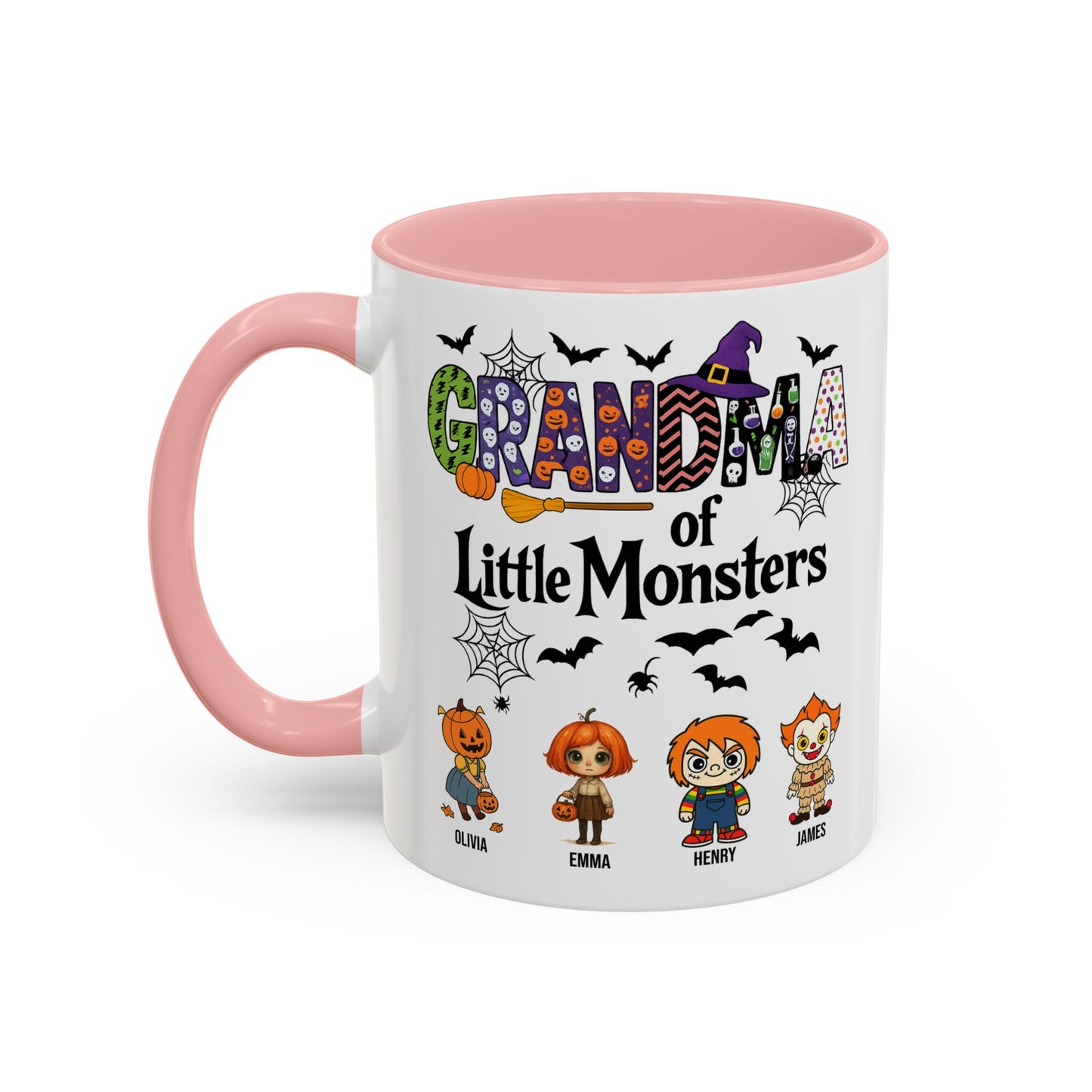 Personalized Halloween Gift for Grandma - Grandma with Grandkids Names Accent Mug - PersonalizedFury